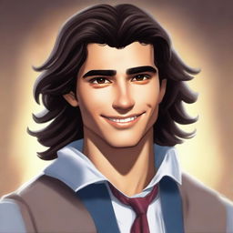 This is a revised high-quality digital art portrait of Javier, now depicted as a college student