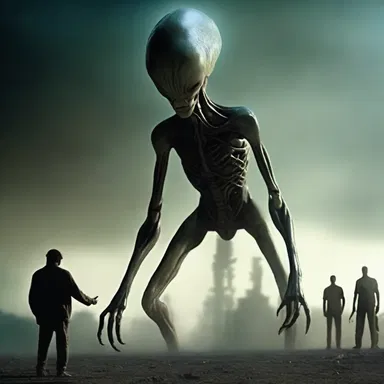 In the science fiction novel, the alien creature used its frightening appearance to intimidate the human characters.