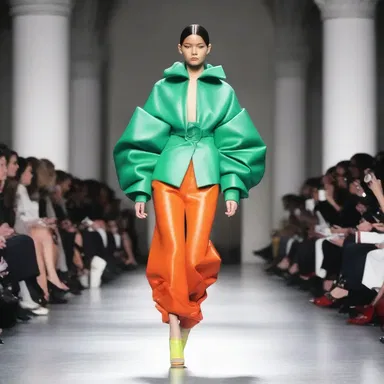 The confident model strutted down the runway, wearing a bold and avant-garde outfit designed to intimidate the audience.