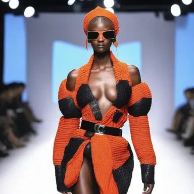 The confident model strutted down the runway, wearing a bold and avant-garde outfit designed to intimidate the audience.