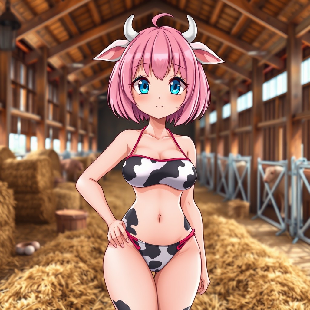 A character named Lisa with a pink bob haircut, vividly blue eyes, and a height of 171 cm