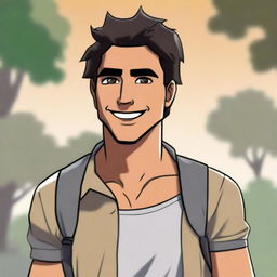 This is a high-quality comic-styled digital art portrait of Javier, depicted as a college student