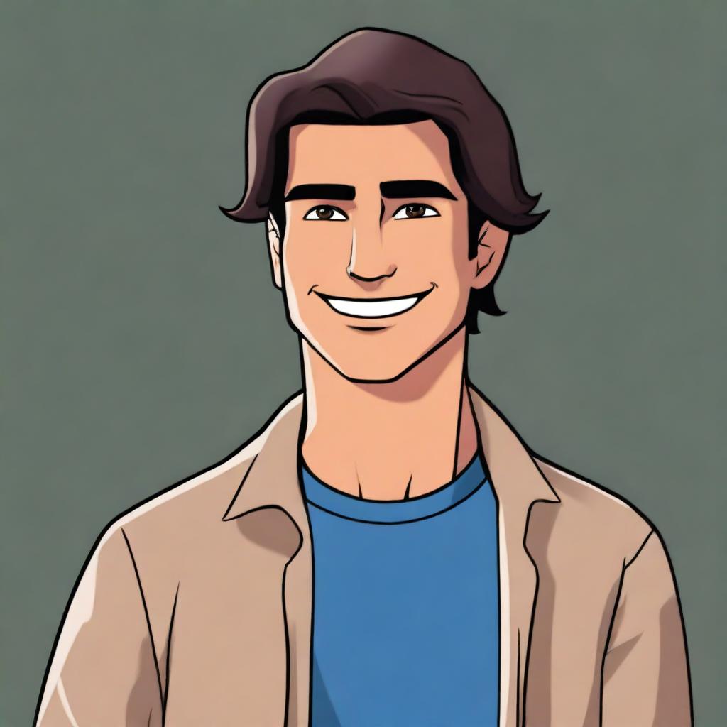 This is a high-quality comic-styled digital art portrait of Javier, depicted as a college student