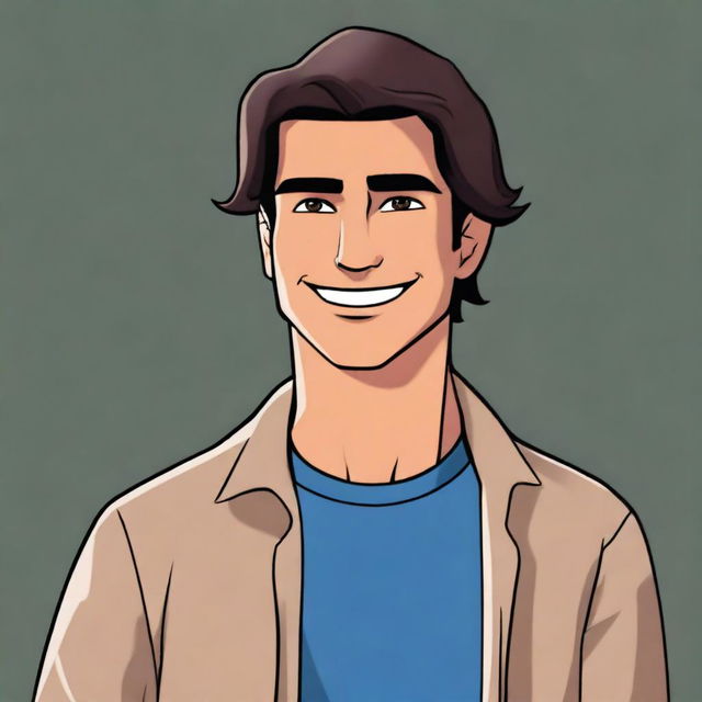 This is a high-quality comic-styled digital art portrait of Javier, depicted as a college student