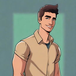 This is a high-quality comic-styled digital art portrait of Javier, depicted as a college student