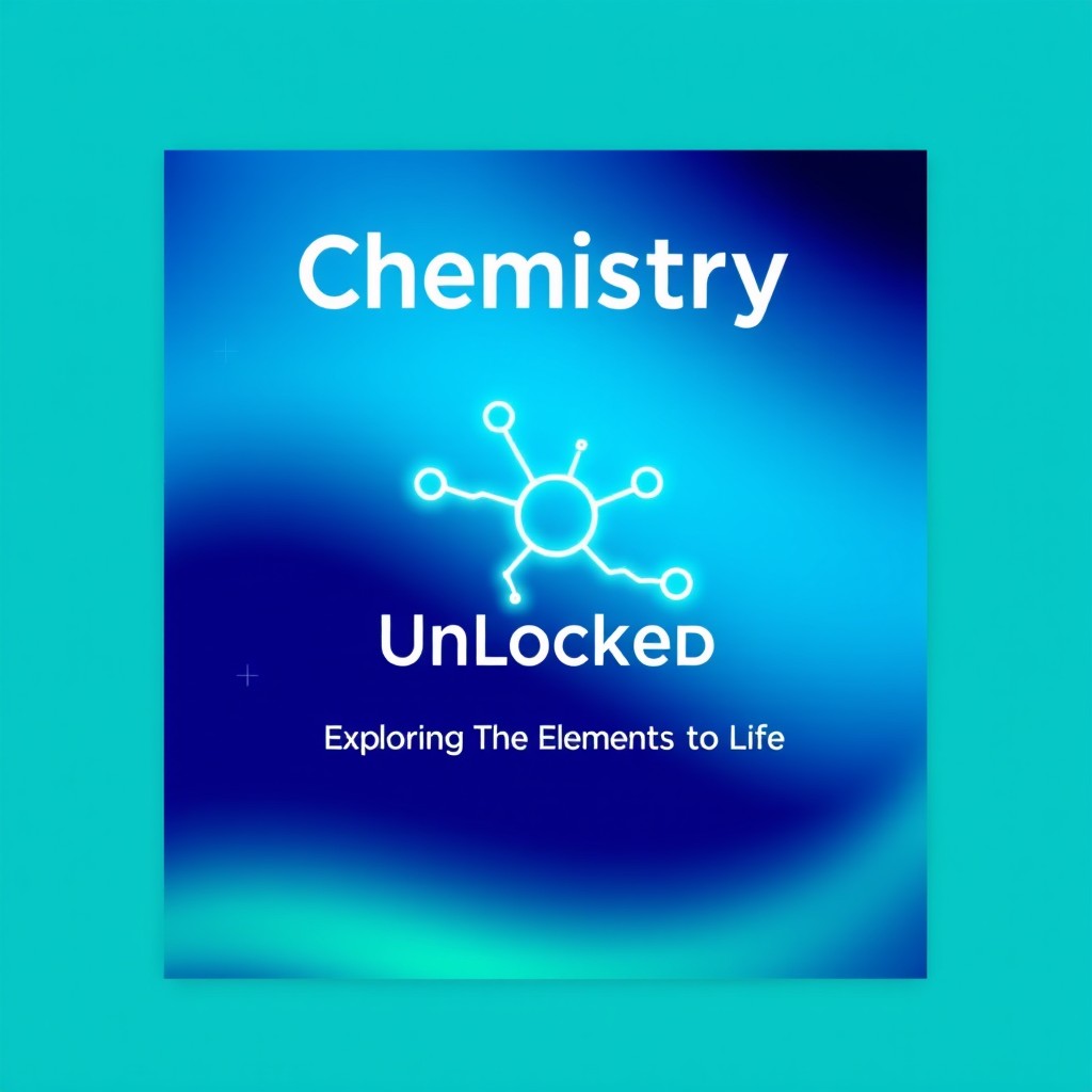 A sleek and modern chemistry cover design featuring a vibrant gradient background transitioning from deep blue to bright teal