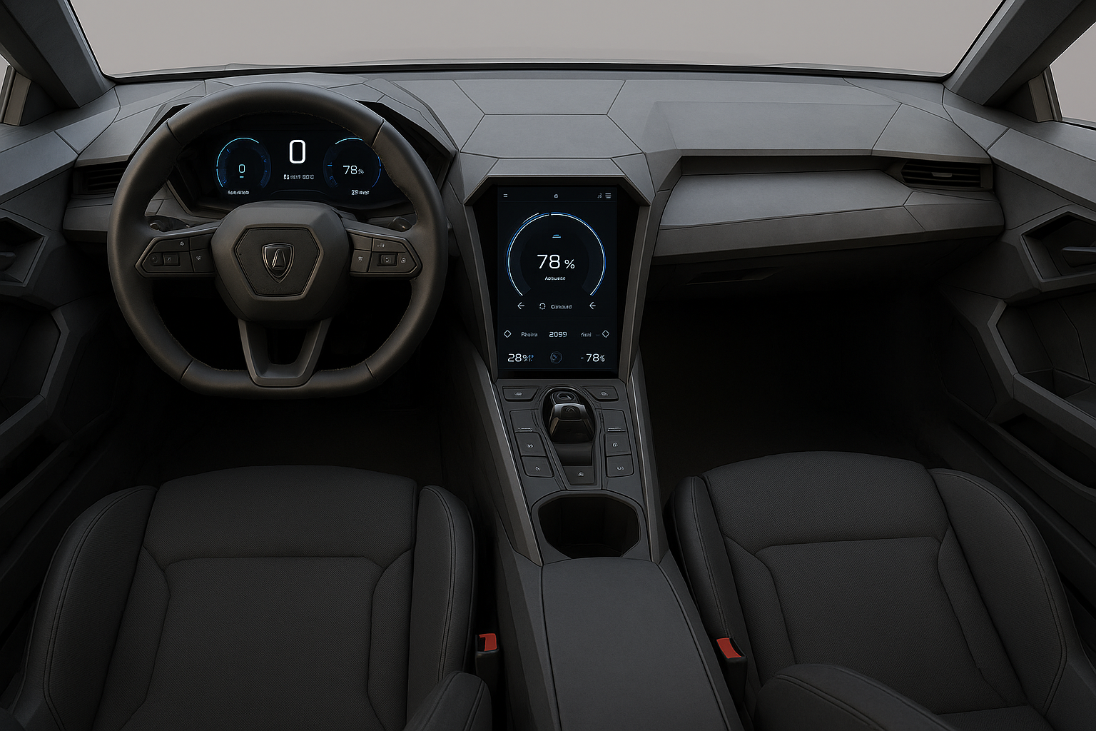 Crea el render del interior del auto superdeportivo electrico de la imagen