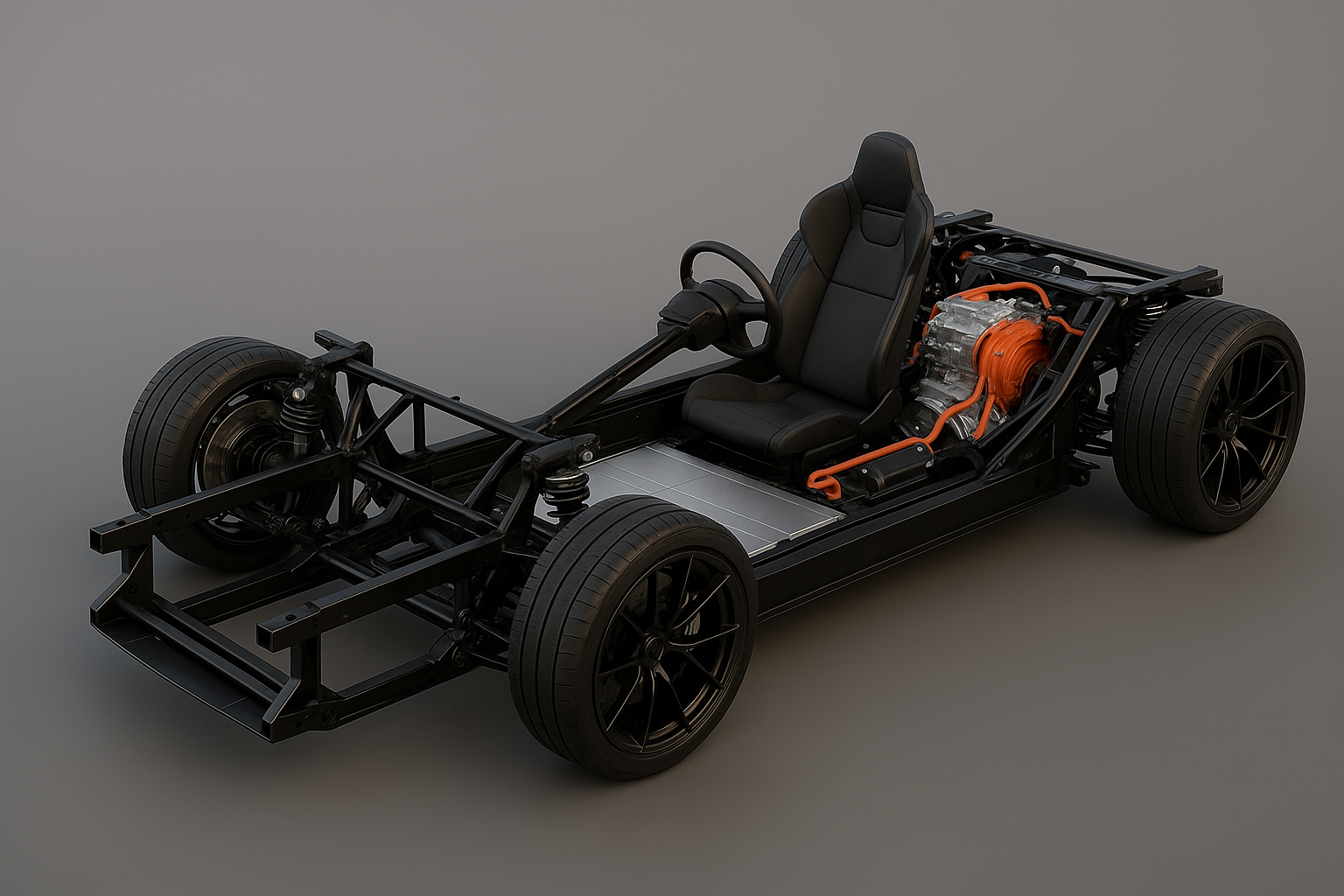 Crea el render del chasis del superdeportivo electrico de la imagen adjunta