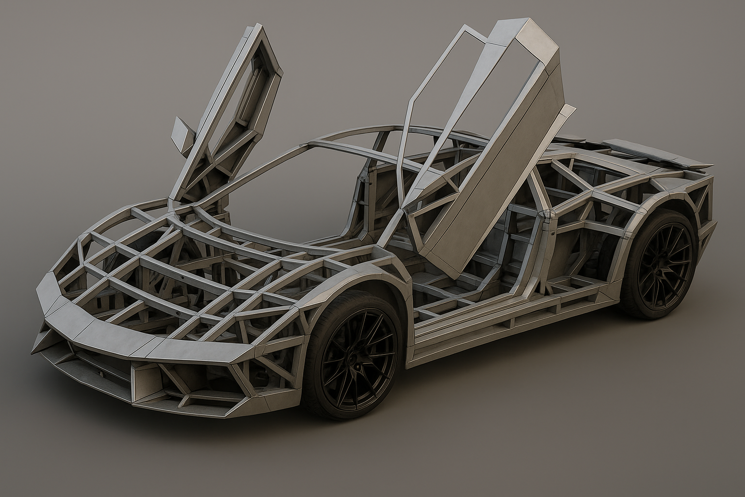 Crea el render la estructura de la carroceria del superdeportivo electrico de la imagen adjunta