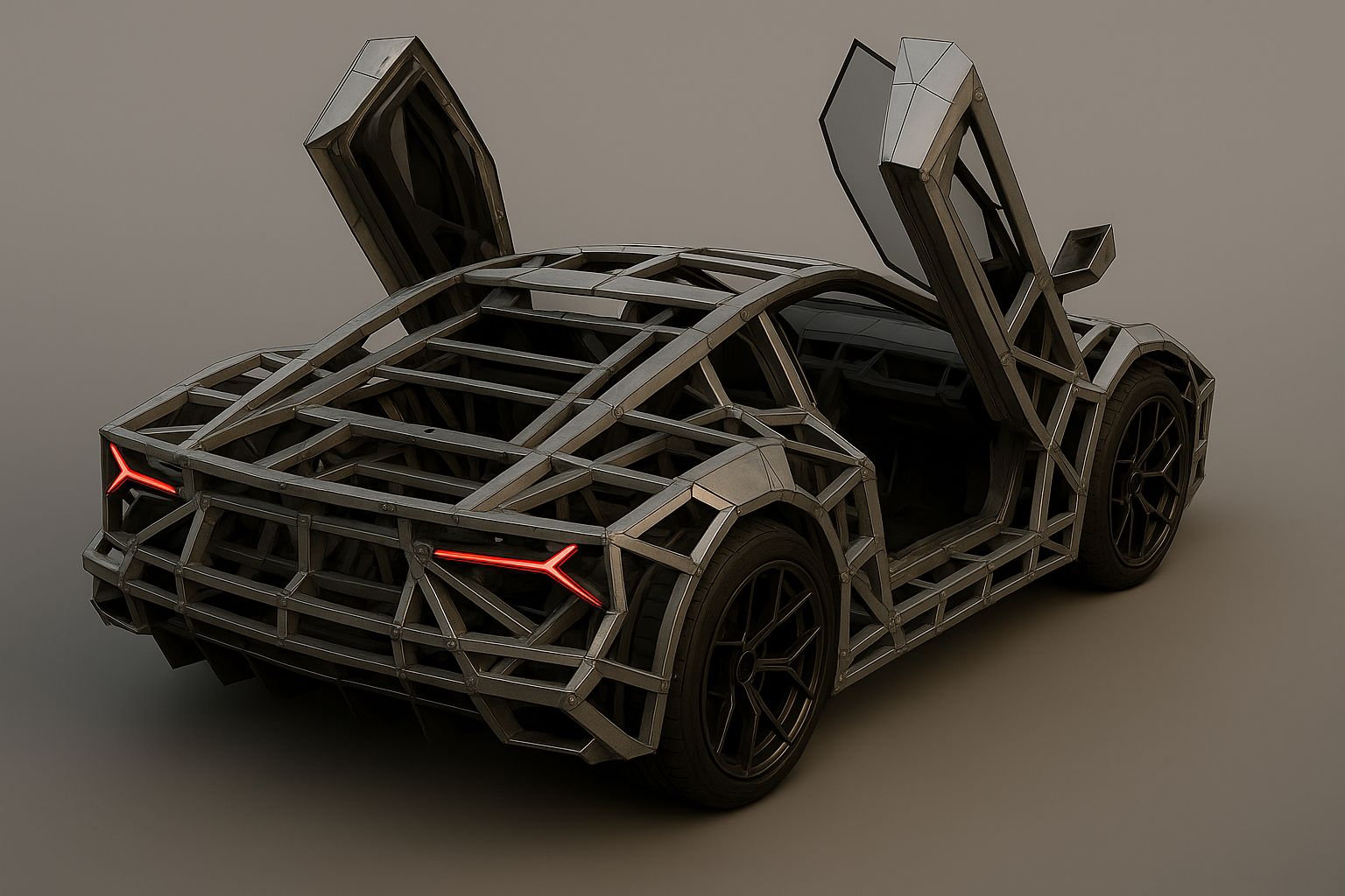 Crea el render la estructura de la carroceria del superdeportivo electrico de la imagen adjunta