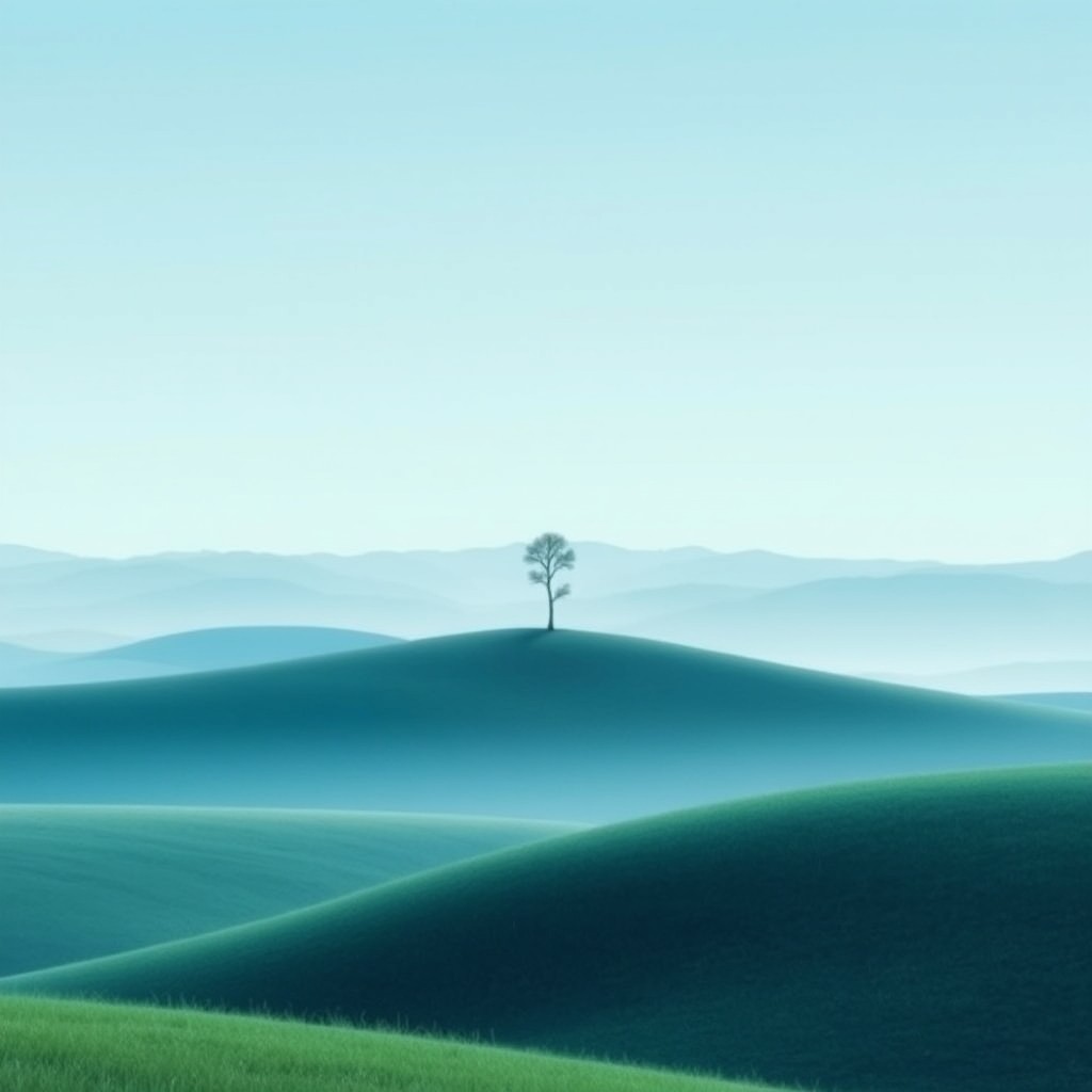 A minimalist, motivational, and expansive 4K desktop wallpaper (2560x1600) depicting a natural landscape with a palette of cool blue and soft green tones