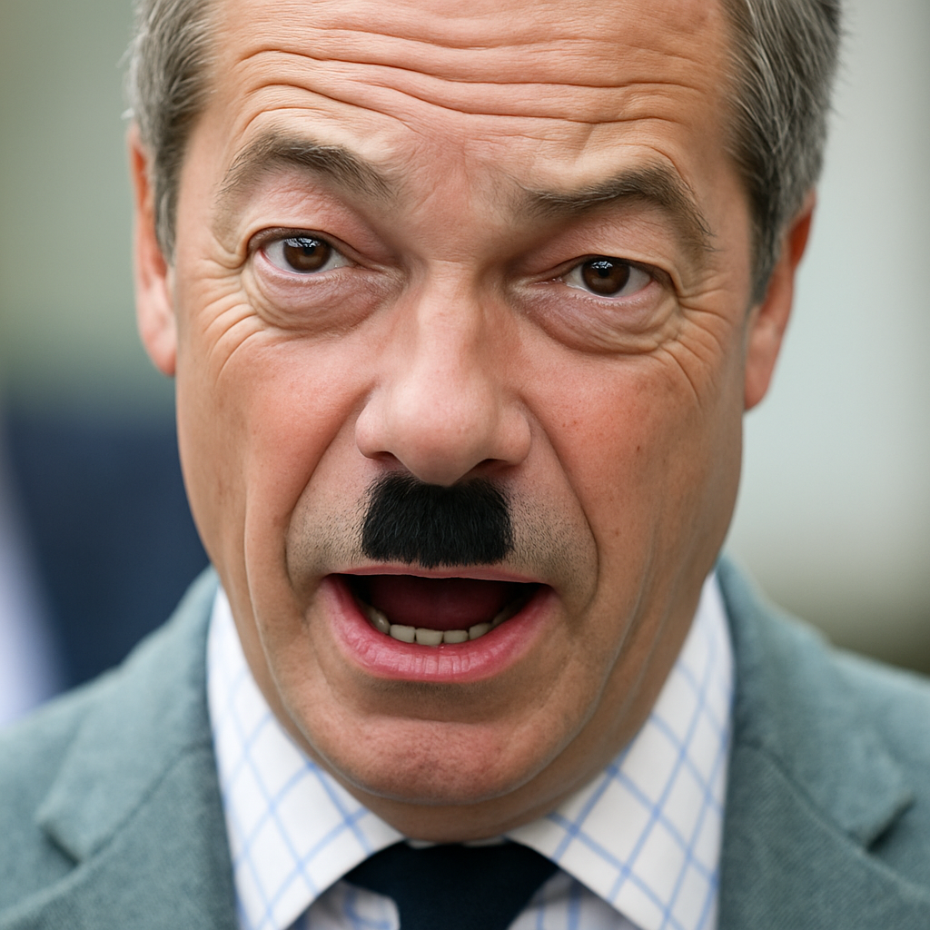 Give this man a Hitler style moustache