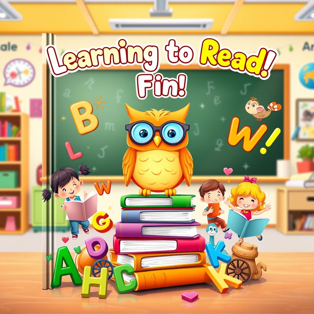 A colorful and engaging children's book cover designed for teaching reading