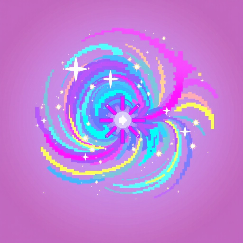 a vibrant and colorful pixel art representation of an aura, with swirling patterns of energy in shades of blue, purple, pink, and yellow