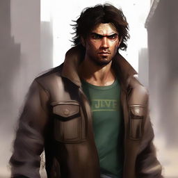 This is a dynamic, high-quality digital art rendition of Javier, now portrayed as a cool survivor in a zombie apocalypse