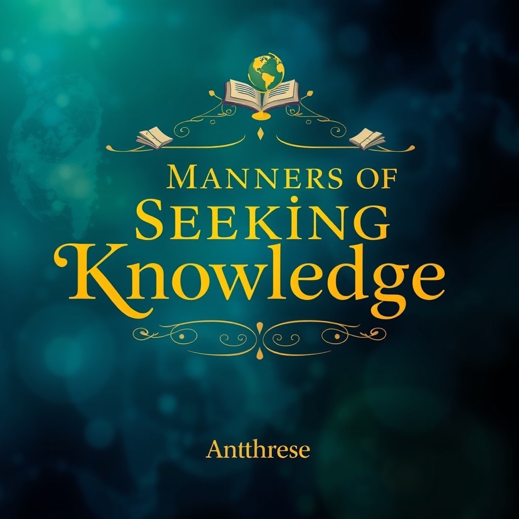 A visually appealing cover page design for a book titled 'Manners of Seeking Knowledge'