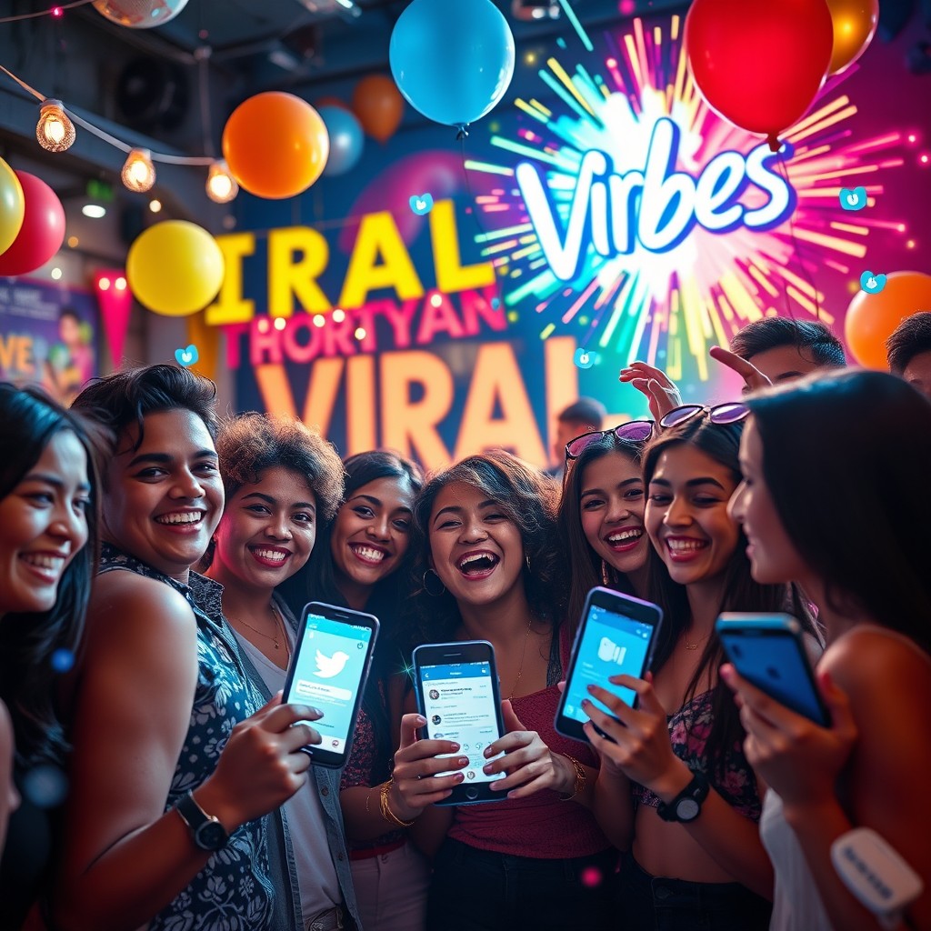 A vibrant and engaging scene that captures the essence of "viral vibes" for a Facebook page