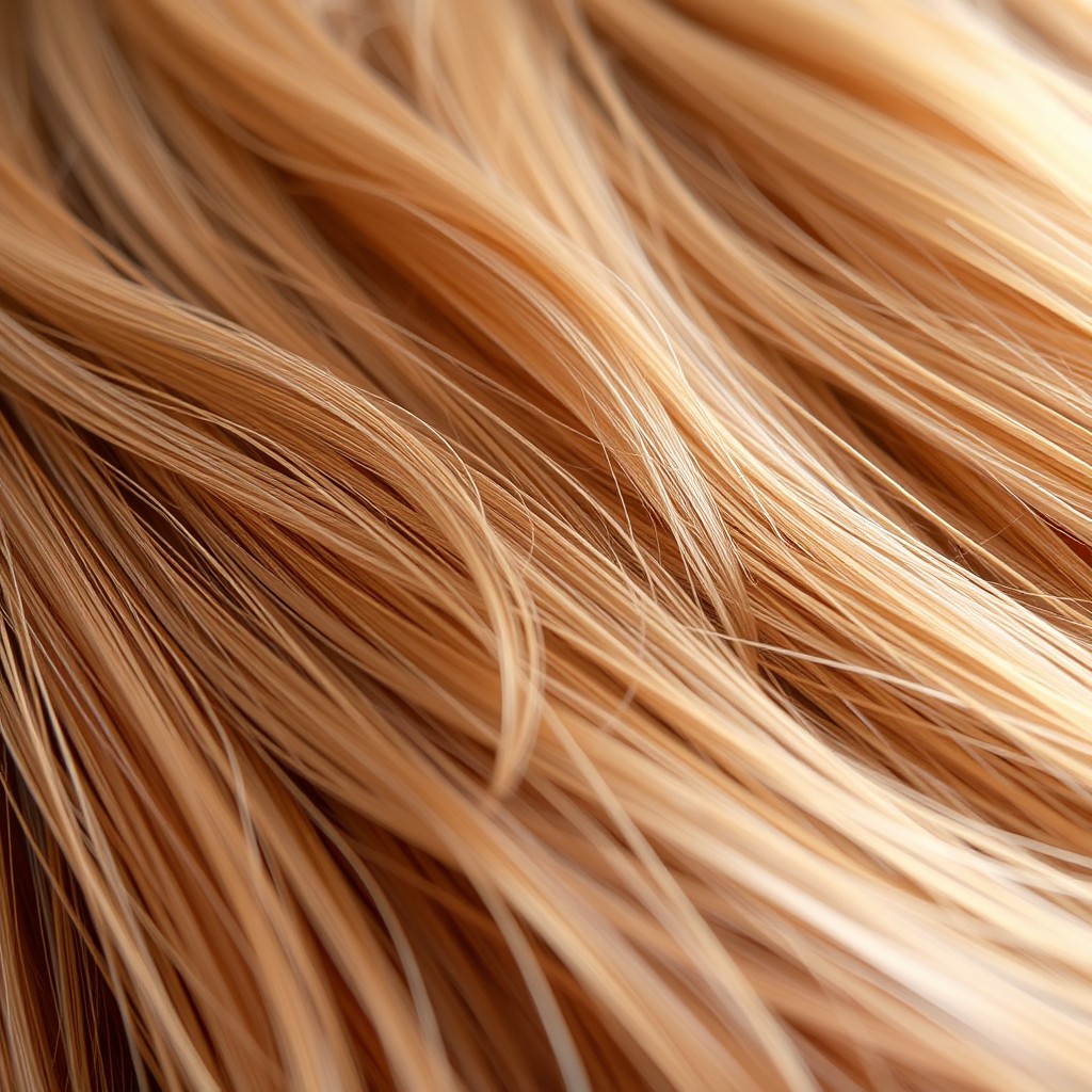A close-up image showcasing a detailed view of freshly grown hair, highlighting the texture, color and shine