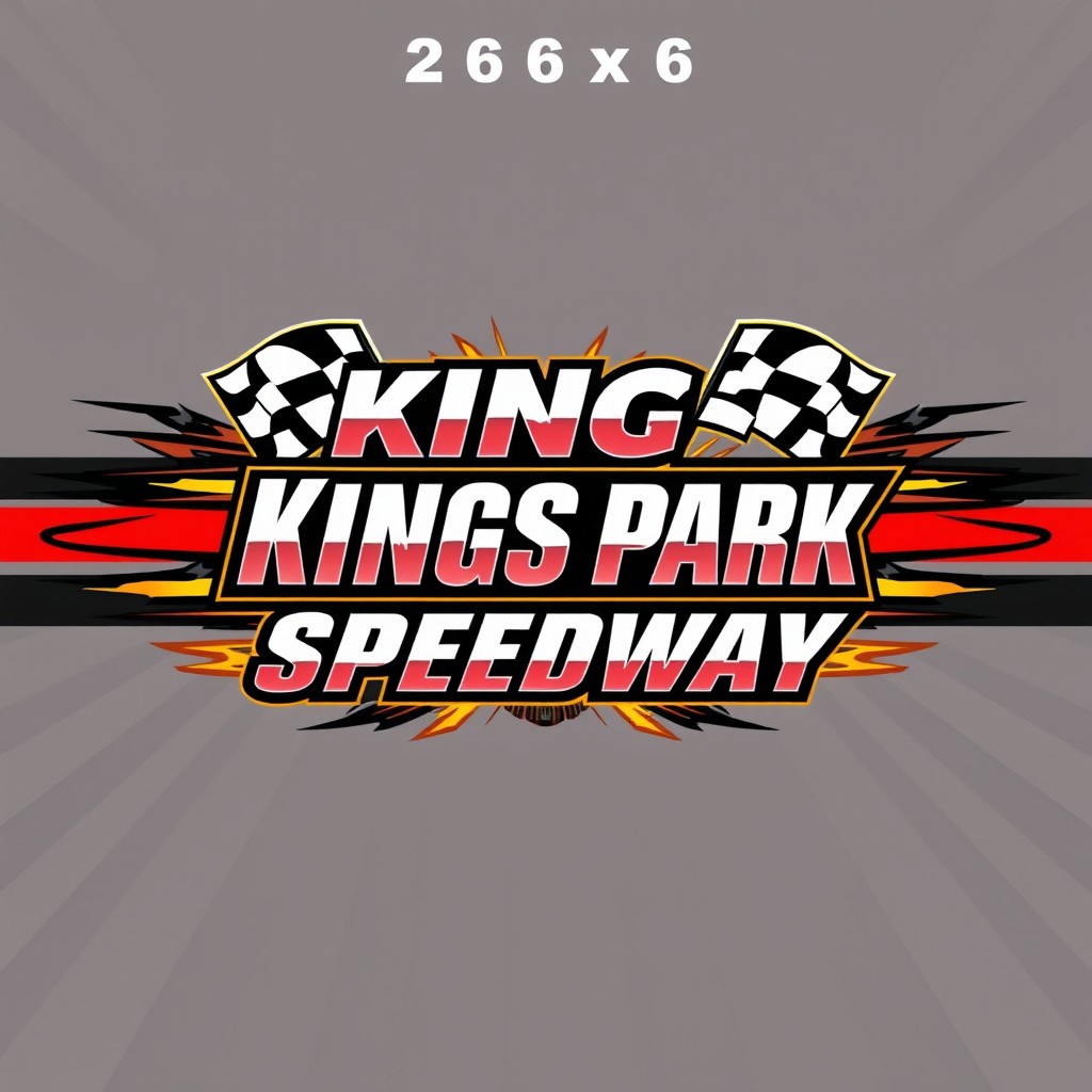 A striking 2 x 6 banner for 'Kings Park Speedway', designed to capture the excitement of motorsport racing