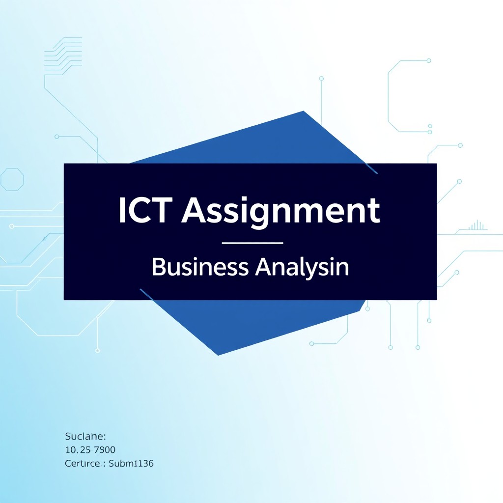 A professional and modern cover page design for an ICT assignment, featuring a sleek and clean layout