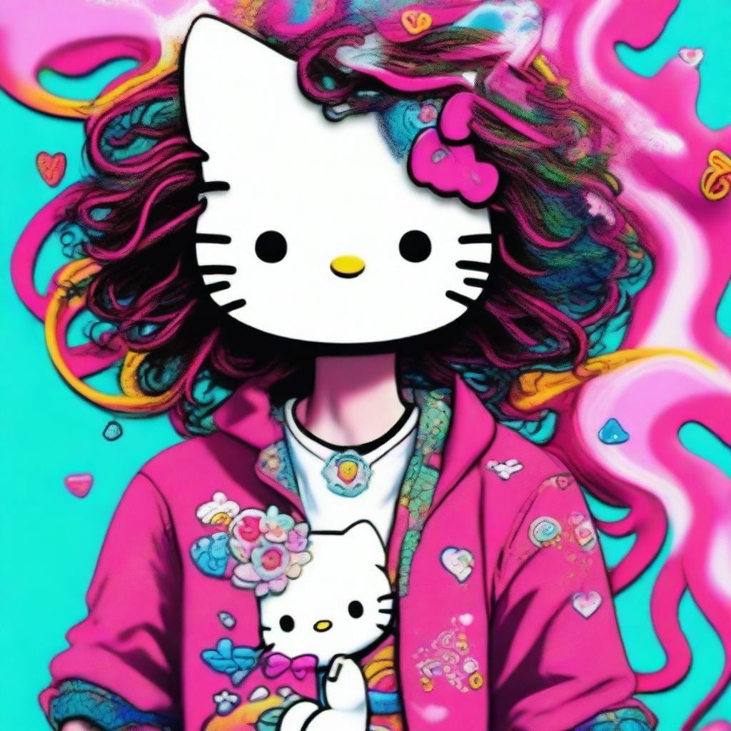 A digital art piece of a unique character, blending the beloved Hello Kitty with a man