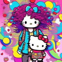 A digital art piece of a unique character, blending the beloved Hello Kitty with a man