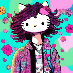 A digital art piece of a unique character, blending the beloved Hello Kitty with a man