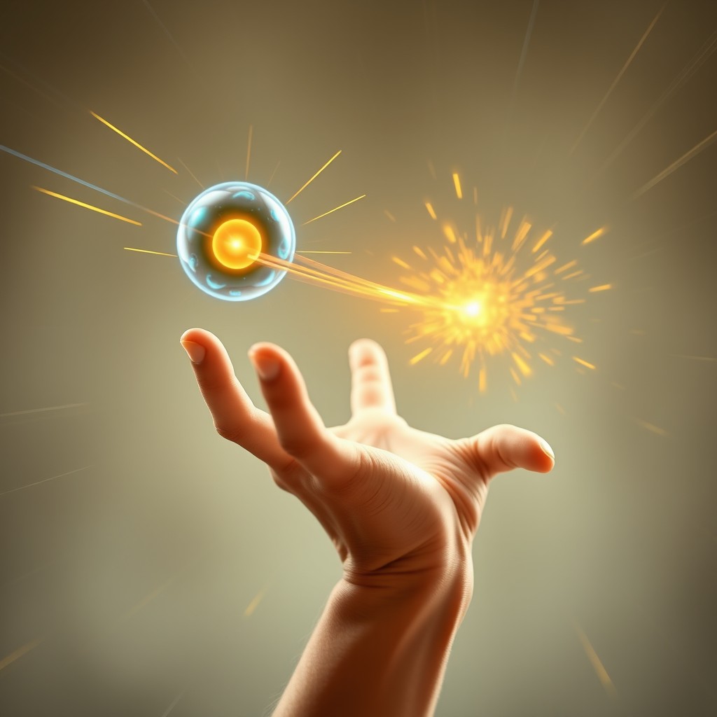 A dynamic scene depicting an open hand mid-throw, with motion lines emphasizing the action