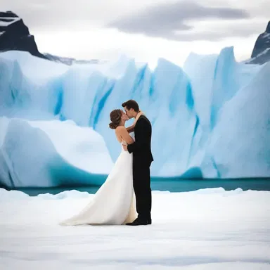 Underneath the vast expanse of the continental glacier, the couple shared a tender kiss.