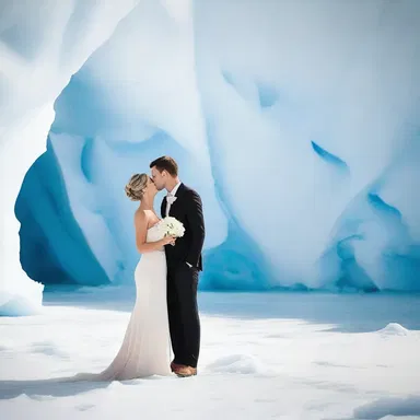 Underneath the vast expanse of the continental glacier, the couple shared a tender kiss.