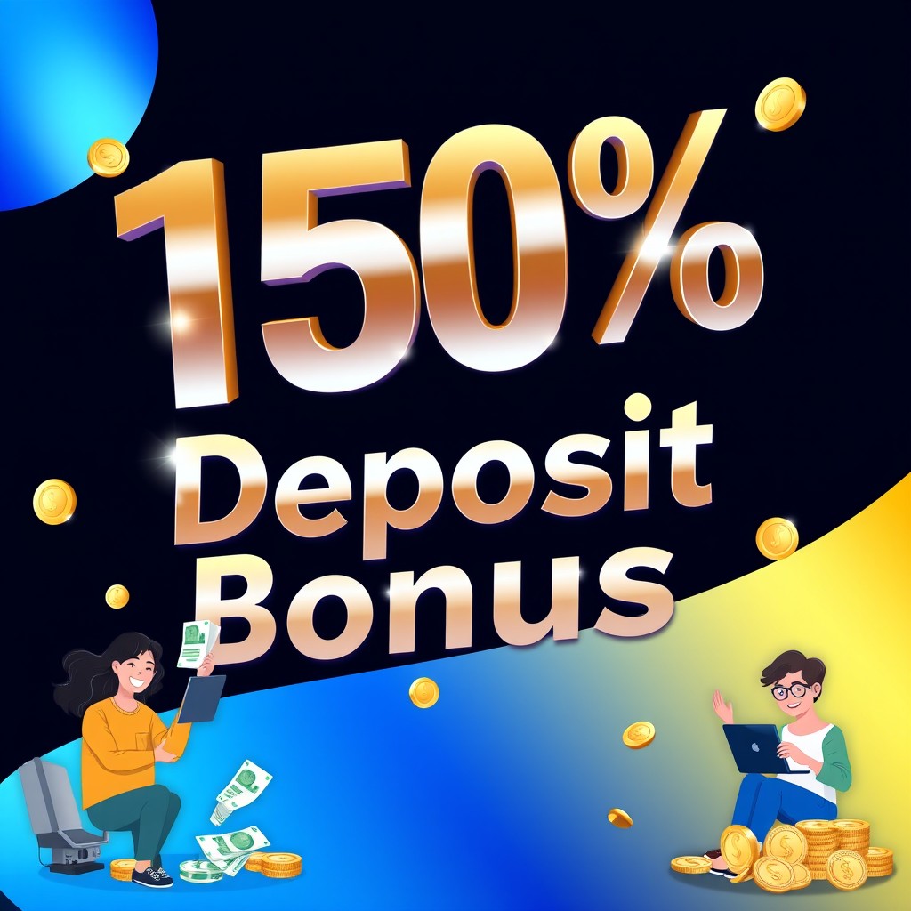 An engaging promotional graphic showcasing a "150% Deposit Bonus" offer