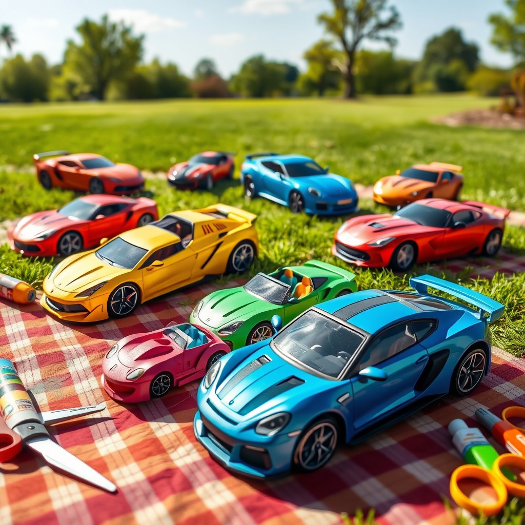 A collection of beautifully designed papercraft cars, showcasing various models from sporty to classic