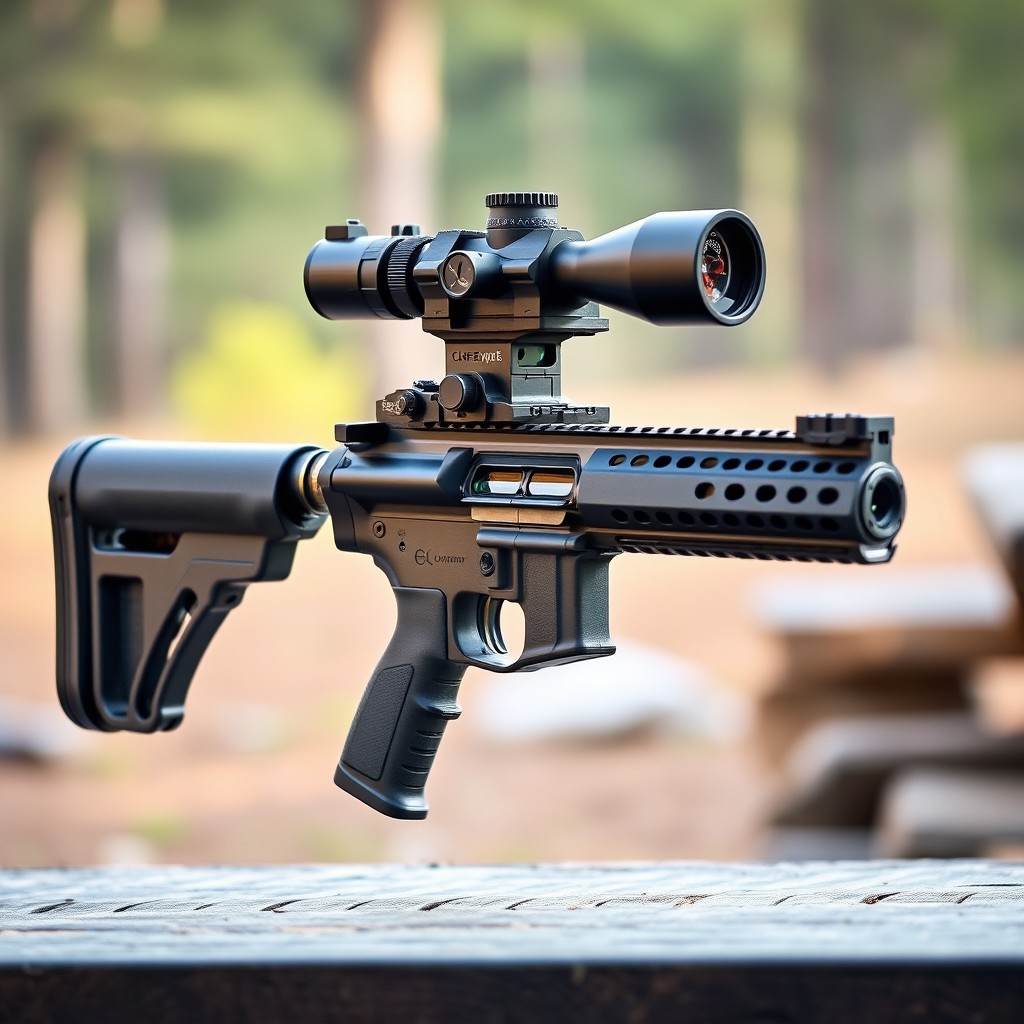 A sleek and modern monolithic upper AR-15 rifle, showcasing its streamlined design and high-tech features