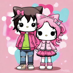 An adorable digital art image featuring a Hello Kitty couple