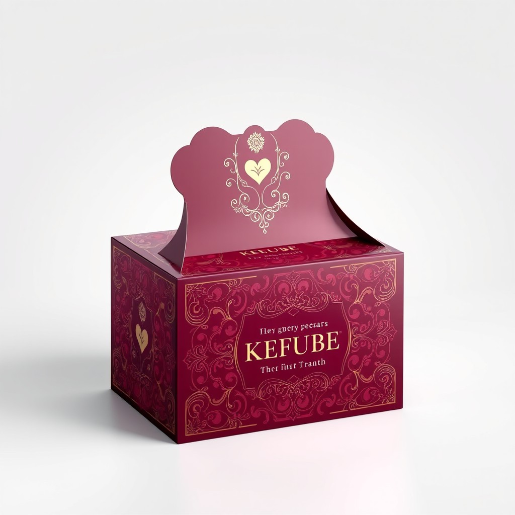 A beautifully designed box packaging that showcases a product, with intricate patterns and vibrant colors