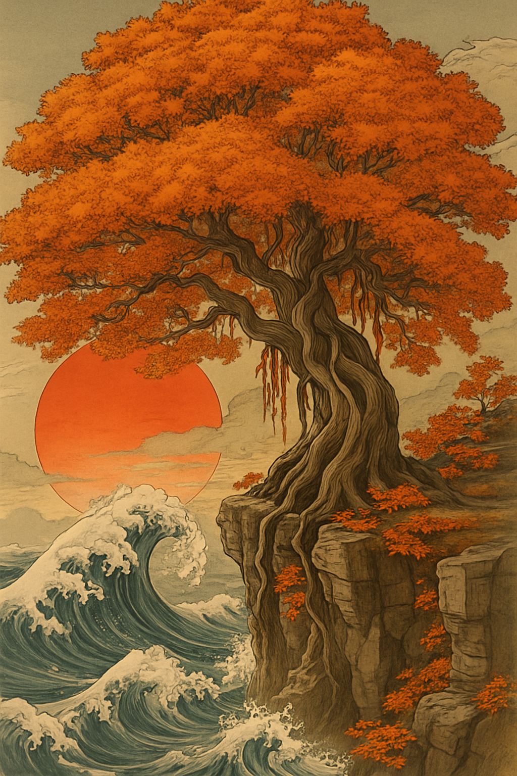 We are on a really great path. Continue to use these additional images to inspire the design. Make the canopy of the tree fuller and more detailed, Incorporate some arial rooting like a banyan tree. No birds or animals.