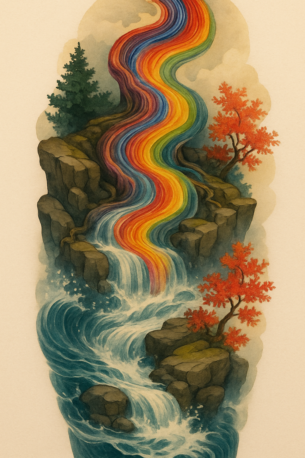 Imagine if the attached image was the top of the tattoo. Create an image of what the river would continue to look like as it flowed down the arm.