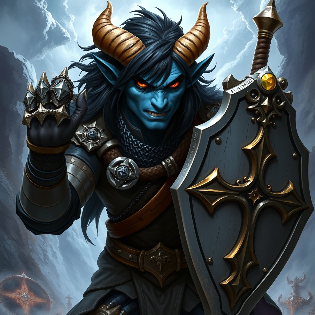 A fierce tiefling paladin exuding strength and determination