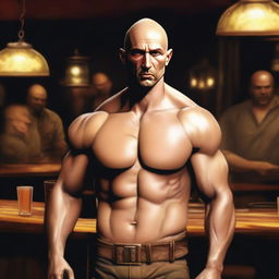 This digital art image portrays a 35-year-old male human bandit in a night tavern