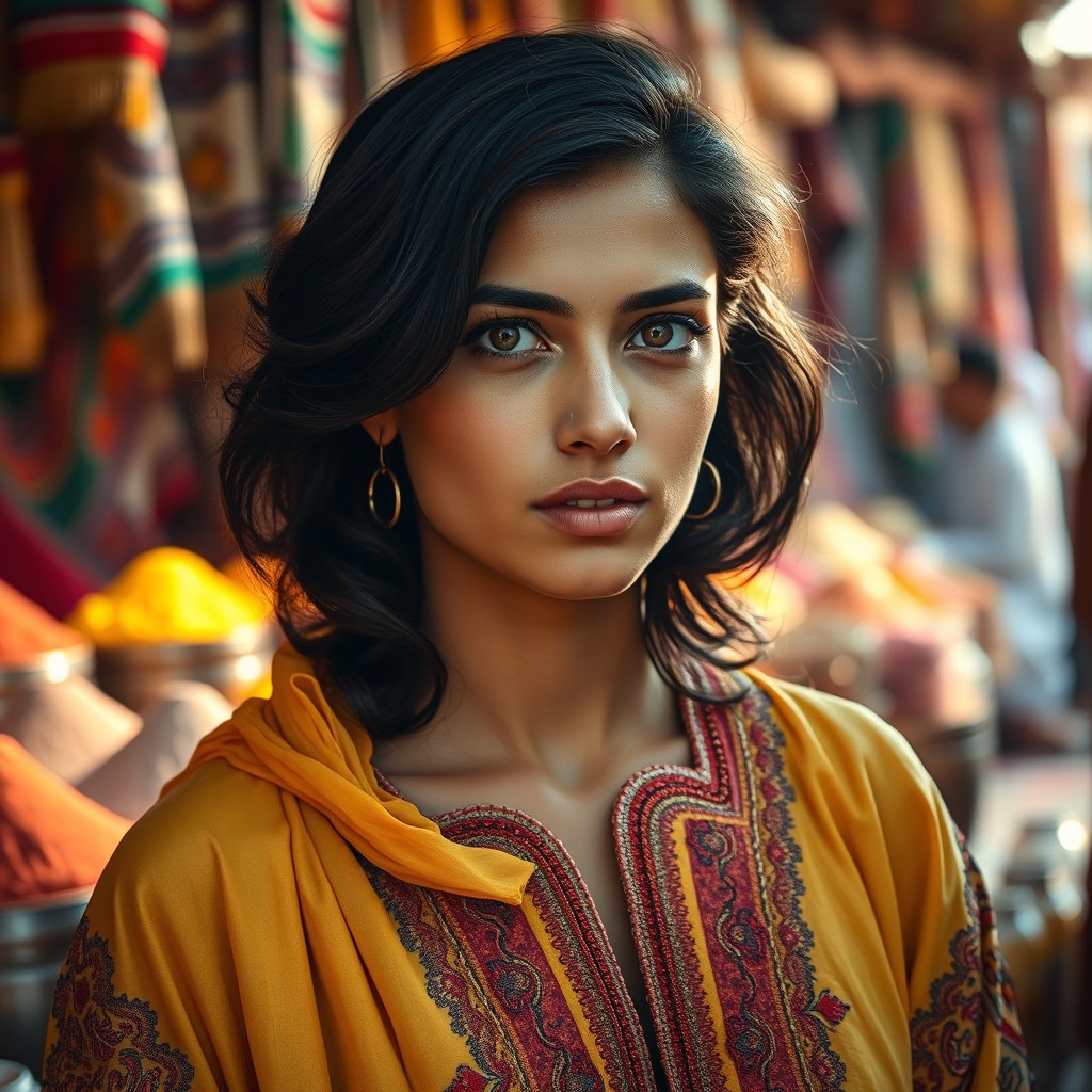 A stunning portrait of an Arab individual, showcasing traditional attire featuring intricate embroidery