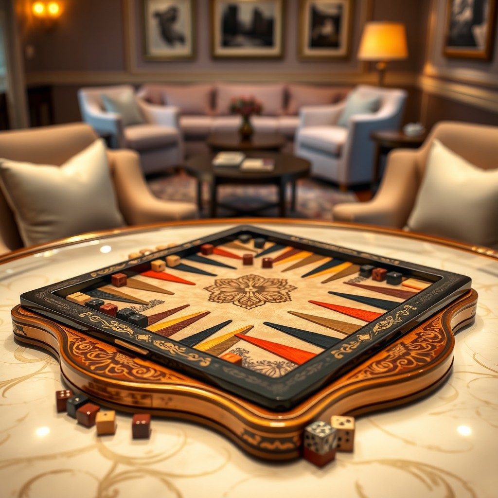 A beautifully designed backgammon game set on an elegant table