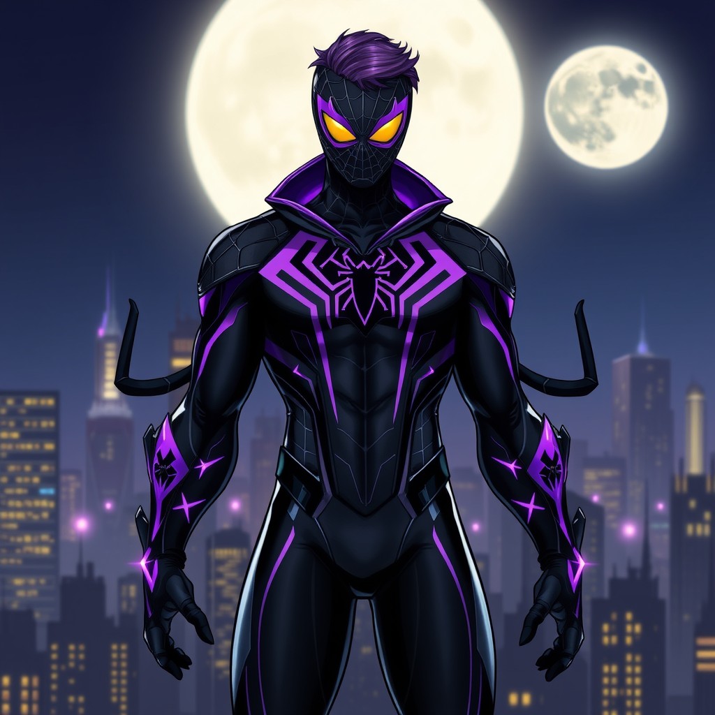 A hero suit design for an original character named Asrial Petrov, known as the 'Russian Spider'