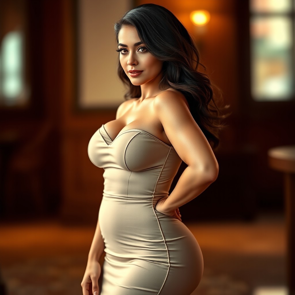 A stunning and confident woman with an hourglass figure, showcasing her alluring curves