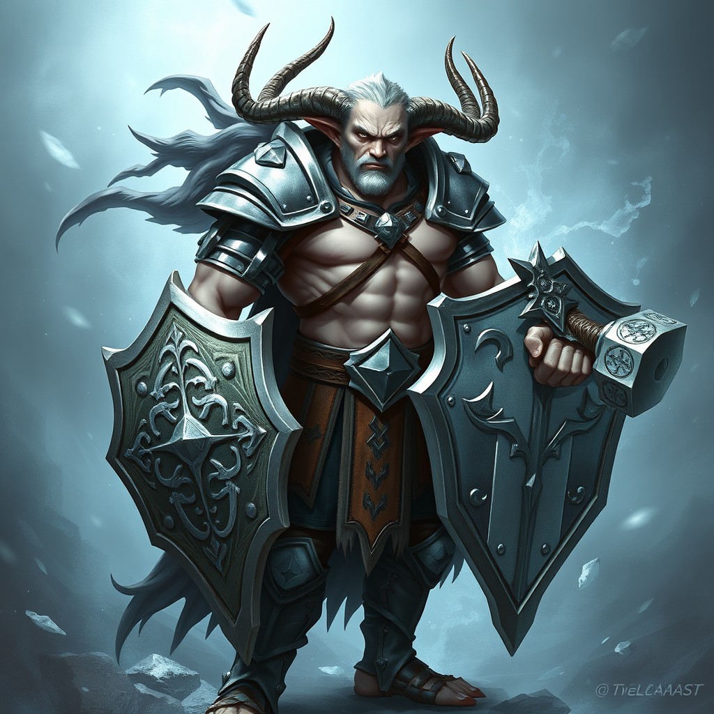 A powerful yet lean tiefling Paladin, showcasing a regal bearing with strong muscles, standing confidently in armor that gleams under the light