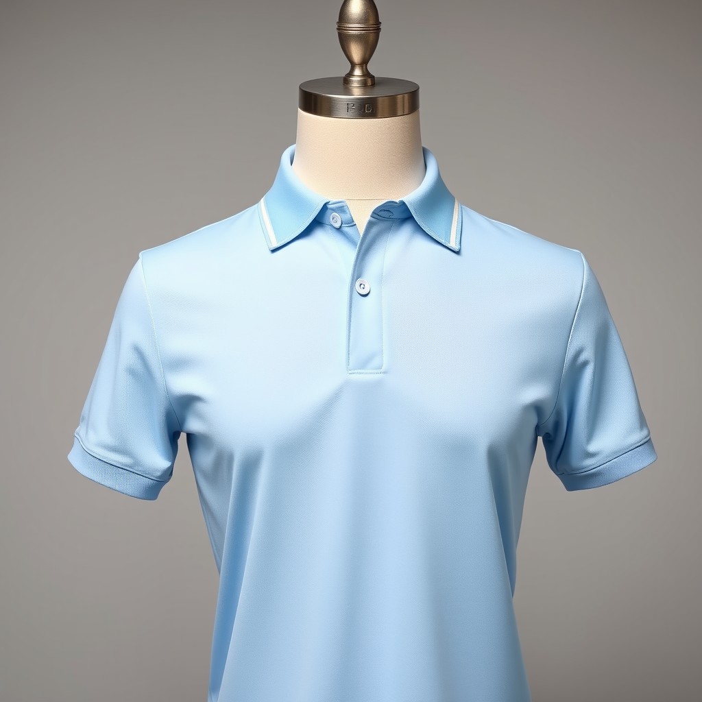 A high-quality image of a stylish polo shirt displayed on a digital mannequin