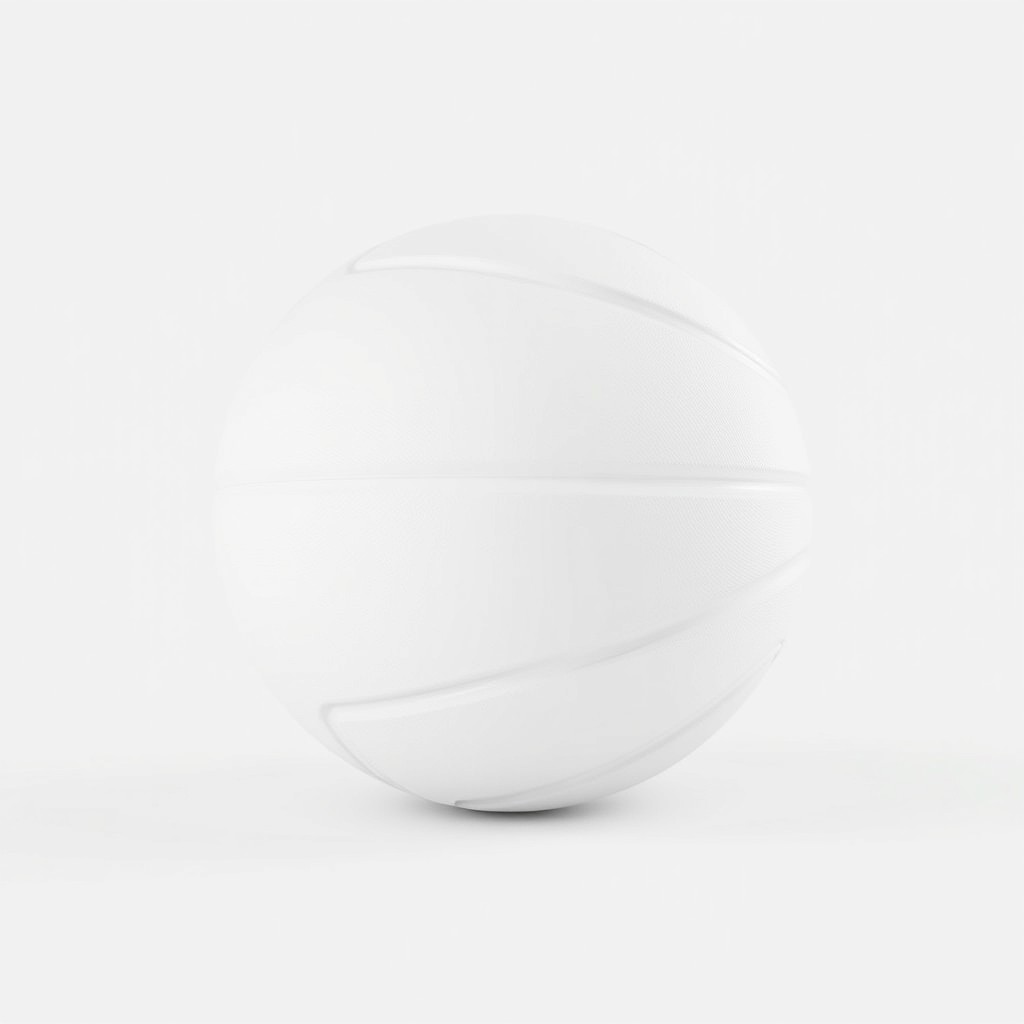 A clean and minimalistic 3D mockup of a white basketball, showcasing a simple, smooth surface without any additional textures or logos