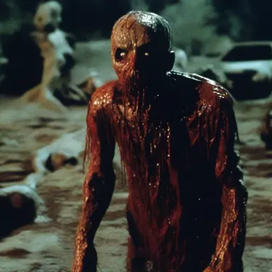 The horror film relied on crude special effects to create gruesome and terrifying scenes.