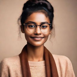 A portrait of a brown-skinned girl wearing stylish eyeglasses.