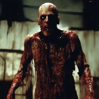 The horror movie relied on crude special effects to create gruesome and terrifying scenes.