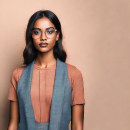 A portrait of a brown-skinned girl wearing stylish eyeglasses.